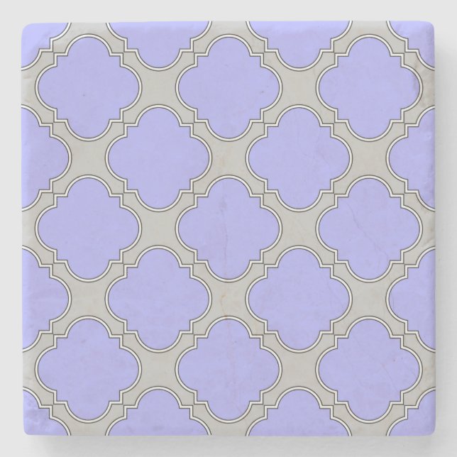 Quatrefoil periwinkle and grey stone coaster (Front)