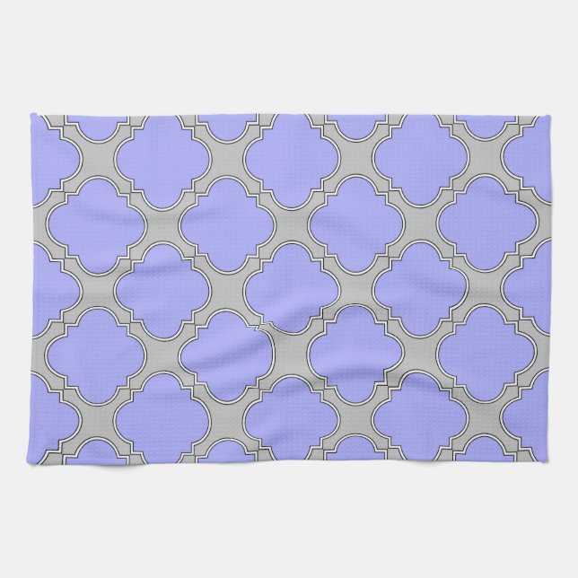 Quatrefoil periwinkle and grey tea towel (Horizontal)