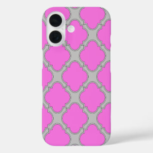 Quatrefoil pink and grey iPhone 16 case
