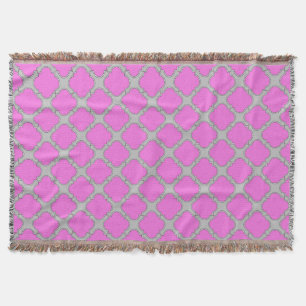 Quatrefoil pink and grey throw blanket
