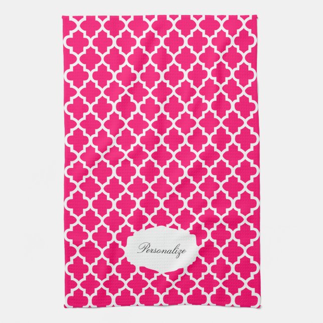 Quatrefoil Pink & White | DIY Colour Tea Towel (Vertical)