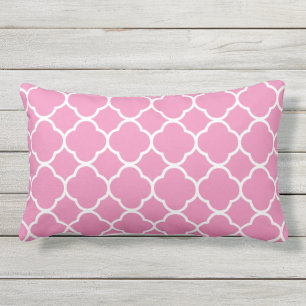 Quatrefoil Pink White Lattice Custom Color Cute Lumbar Cushion
