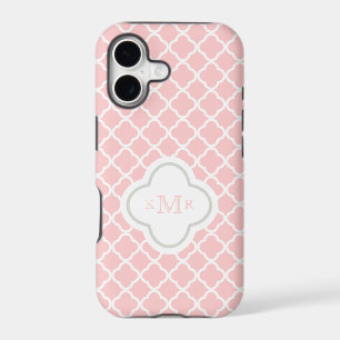 Quatrefoil Pink White Pattern Stylish Monogram