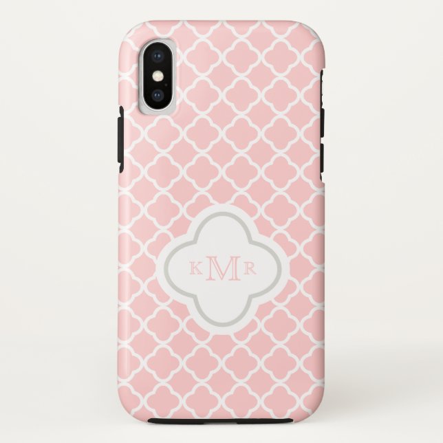 Quatrefoil Pink White Pattern Stylish Monogram Case-Mate iPhone Case (Back)