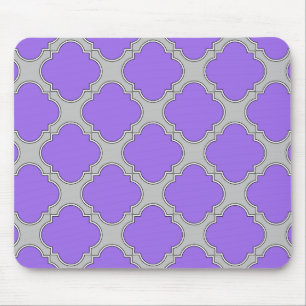 Quatrefoil purple and gray mouse pad