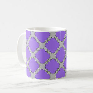 Quatrefoil purple and grey coffee mug