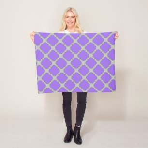 Quatrefoil purple and grey fleece blanket