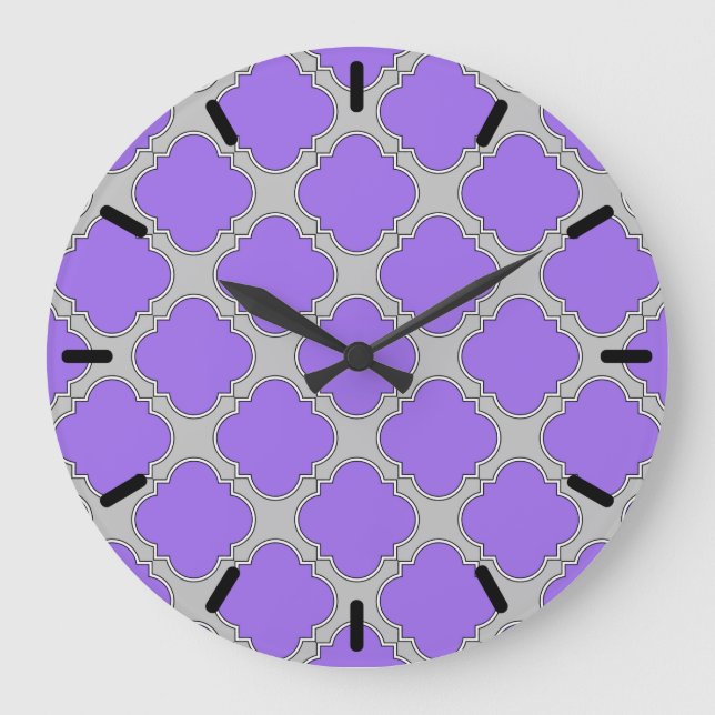 Quatrefoil purple and grey large clock (Front)