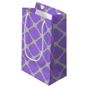 Quatrefoil purple and grey small gift bag