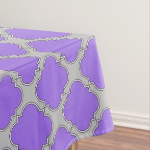 Quatrefoil purple and grey tablecloth