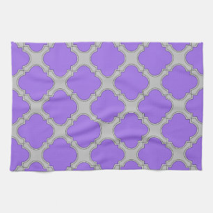 Quatrefoil purple and grey tea towel