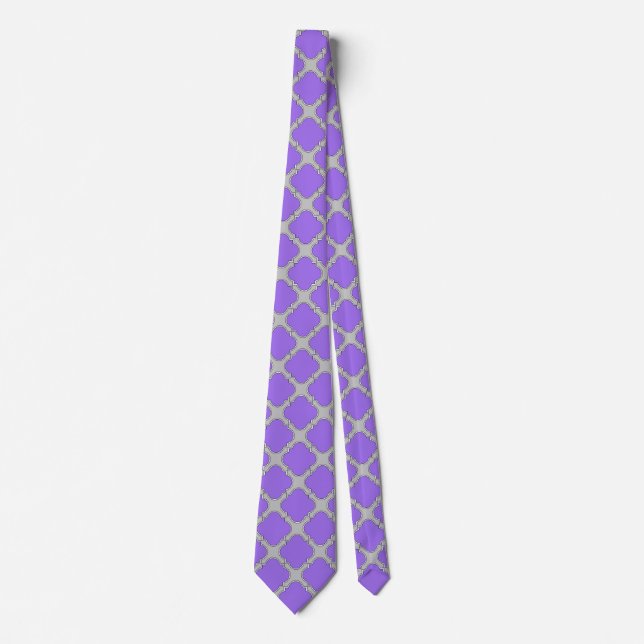 Quatrefoil purple and grey tie (Front)