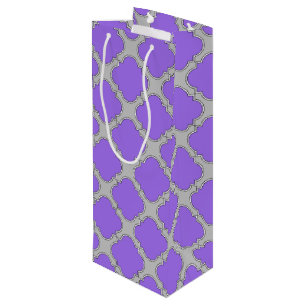 Quatrefoil purple and grey wine gift bag