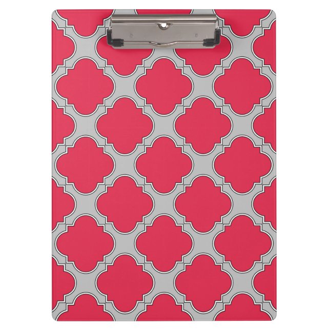 Quatrefoil red and grey clipboard (Front)