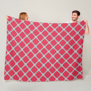 Quatrefoil red and grey fleece blanket