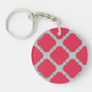 Quatrefoil red and grey key ring