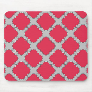 Quatrefoil red and grey mouse pad