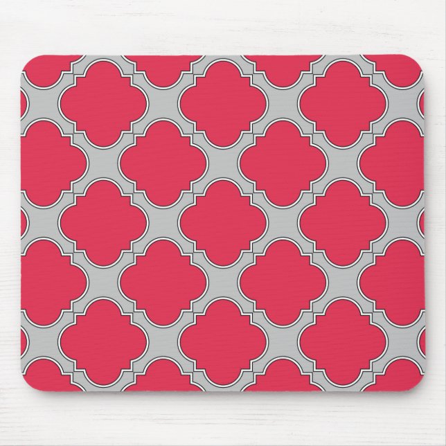 Quatrefoil red and grey mouse pad (Front)