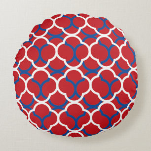 Quatrefoil Red Blue White Patterns Chrismas 2020 Round Cushion