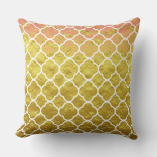 Quatrefoil Rose Gold Ombre Foil Lattice Sparkly Cushion