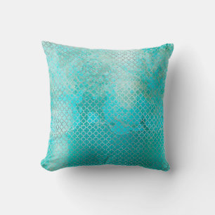Quatrefoil  Silver Beach Aqua Ocean Grungy Steel Cushion