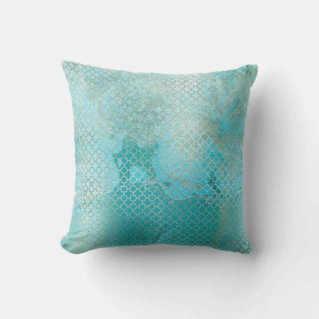 Quatrefoil  Silver Beach Aqua Ocean Grungy Steel Cushion (Front)