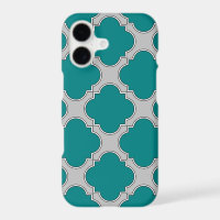 Quatrefoil teal and gray