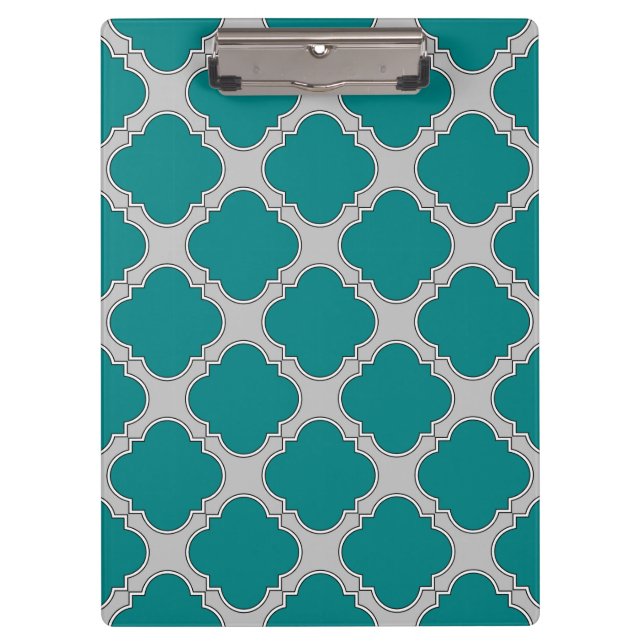 Quatrefoil teal and grey clipboard (Front)