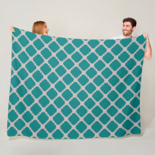 Quatrefoil teal and grey fleece blanket