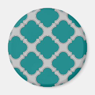 Quatrefoil teal and grey magnet
