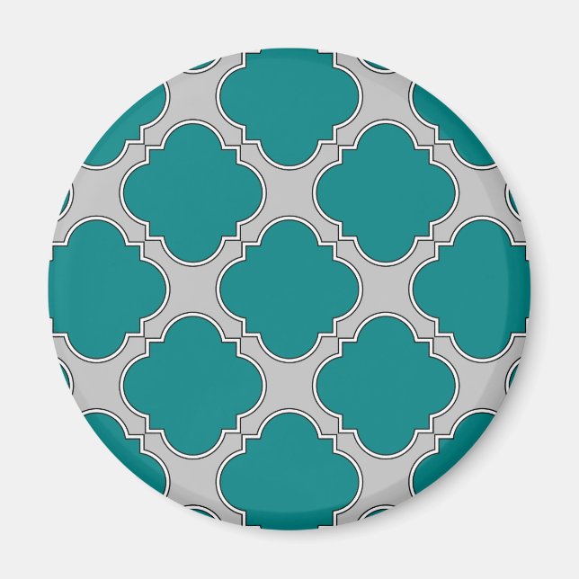 Quatrefoil teal and grey magnet (Front)