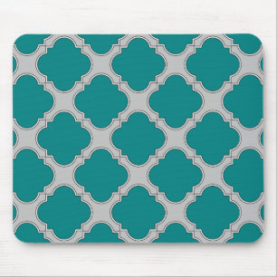 Quatrefoil teal and grey mouse pad