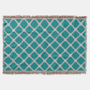 Quatrefoil teal and grey throw blanket
