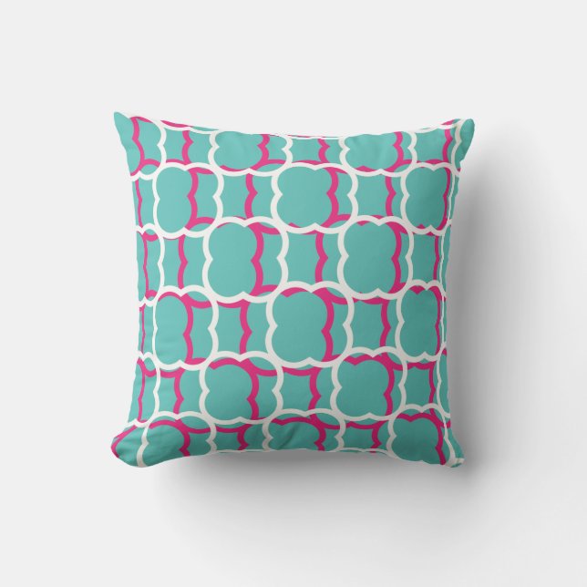 Quatrefoil Teal Blue Pink White Patterns Cute Gift Cushion (Front)