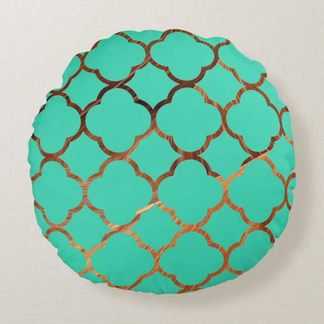 Quatrefoil Teal Blue Sandstone Patterns Christmas Round Cushion (Front)