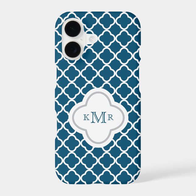 Quatrefoil Teal Navy Blue Pattern Stylish Monogram (Back)