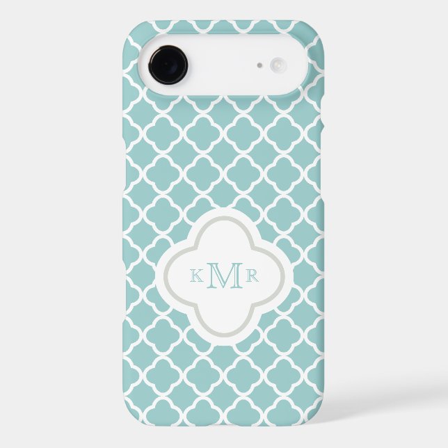 Quatrefoil Teal White Pattern Stylish Art Monogram (Back)