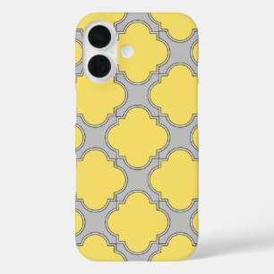 Quatrefoil yellow and grey iPhone 16 case