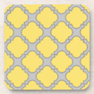 Quatrefoil yellow and grey coaster