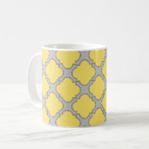 Quatrefoil yellow and grey coffee mug