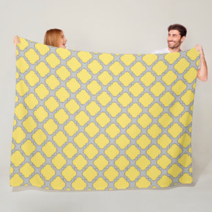 Quatrefoil yellow and grey fleece blanket
