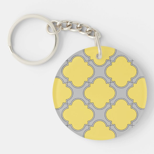 Quatrefoil yellow and grey key ring (Front)