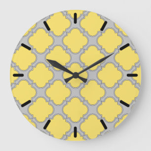 Quatrefoil yellow and grey large clock