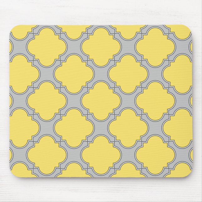 Quatrefoil yellow and grey mouse pad (Front)