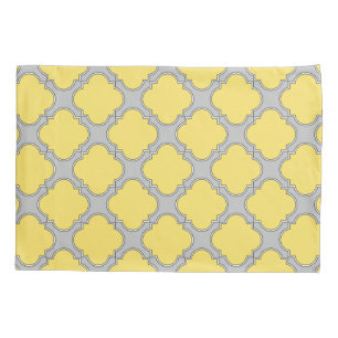 Quatrefoil yellow and grey pillowcase
