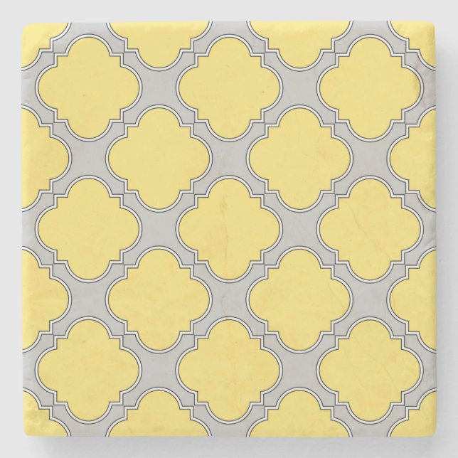 Quatrefoil yellow and grey stone coaster (Front)