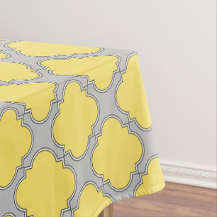 Quatrefoil yellow and grey tablecloth