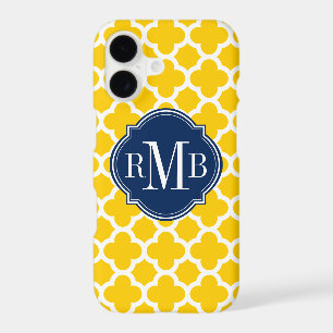 Quatrefoil Yellow and White Pattern Monogram