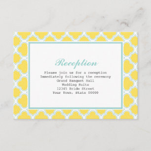 Quatrefoil Yellow & Turquoise Reception Info Card