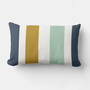 Quattro Stripe in Mint, Mustard, Navy Blue, White Lumbar Cushion